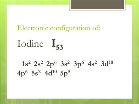 electronic configuration for iodine|Complete Electron Configuration for Iodine (I, I– ion).